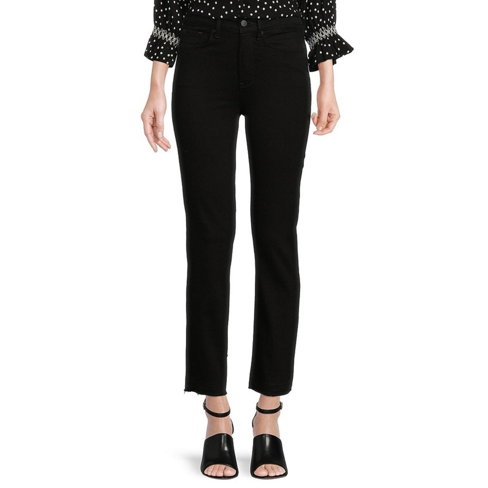 NYDJ Marilyn Straight Leg High Rise Raw Hem Black Jeans Lift x Tuck Technology
